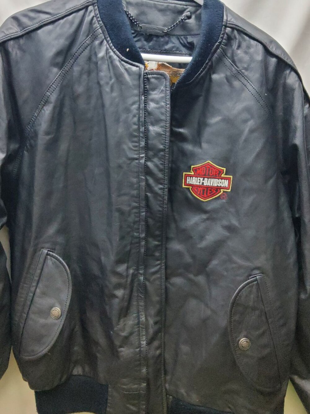 Harley Davidson Men's Leather Motorcycle Bomber Jacket Size Large